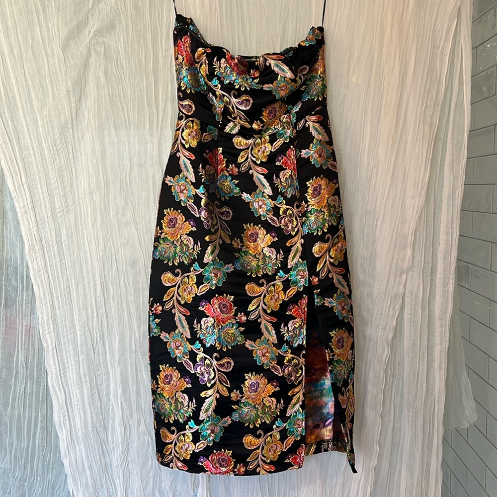 New Vici Black Dress | Ganni Jacquard Strapless Midi Dress | Size Small